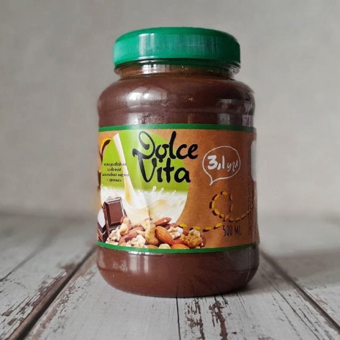 Сливочно-шоколадная паста Dolce Vita на эритрите с орехами, 500 мл